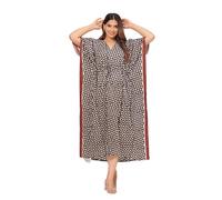 INDACORIFY Wunderschöner handbedruckter Kaftan aus Bio-Baumwolle für Strandkleidung, langes Kleid, bequemes Nachtwäschekleid (100% Bio-Baumwolle, Design- 15)