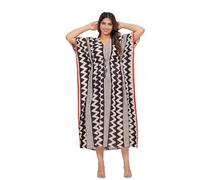 INDACORIFY Wunderschöner handbedruckter Kaftan aus Bio-Baumwolle für Strandkleidung, langes Kleid, bequemes Nachtwäschekleid (100% Bio-Baumwolle, Design- 17)