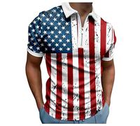 Independence Day Lässiges Poloshirt mit Reißverschluss für Herren - bedrucktes Poloshirt mit Amerika-Flagge, Grafik, lockere Passform, Workout-Polo-Top, bequem, Urlaub, kurzärmelig, cooles