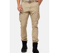 Indicode Herren William Cargohose aus Baumwolle m. 7 Taschen inkl. Gürtel | Outdoorhose Greige, 3XL