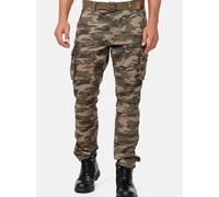 Indicode Herren William Cargohose aus Baumwolle m. 7 Taschen inkl. Gürtel | Outdoorhose Dired Camouflage, XL