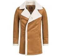 Indicode Herren Barlow Kurzmantel mit breitem Reverskragen und Teddyfleece | Klassischer Herrenmantel mit Knopfleiste, Herrenjacke, Businessmantel, Winterjacke, gefütterter Wintermantel für Männer