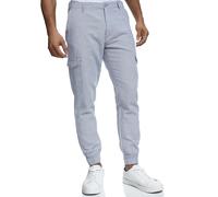 Indicode Herren Booth Cargohose aus Leinen & Baumwolle mit 6 Taschen | Stoffhose für Männer Blue Wave S