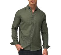 Indicode Hemd Langarm Herren Regular Fit Leinen oliv, M