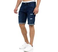 Indicode Herren Caden Jeans Shorts mit 5 Taschen | Herrenshorts Used Look für Männer Holes - Dark Blue, S
