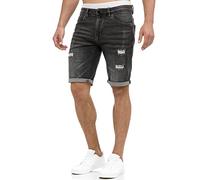 Indicode Herren Caden Jeans Shorts mit 5 Taschen | Herrenshorts Used Look für Männer Holes - Dk Grey, L