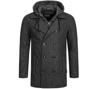 Indicode Herren Cliff Kurzmantel mit Stehkragen | Wollmantel Herrenmantel Mantel Black mix, XXL