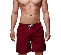 Indicode Herren Ferguson Badehose mit 3 Taschen und Tunnelzug | Badeshorts für Männer Bordeaux XL
