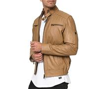Indicode Herren Germo Lederjacke aus Lammleder | Echtleder Jacke Motorradjacke Bikerjacke Camel, XXL