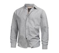 Indicode Herren INBran Sommer-Hemd aus Baumwoll-Leinen Mischung | Herrenhemd für Männer Dk Denim, S