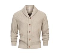 Indicode Herren INBrandox Strickjacke mit Schalkragen und Knopfleiste | Fein-Strick Cardigan für Männer Stone, L