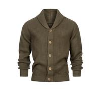 Indicode Herren INBrandox Strickjacke mit Schalkragen und Knopfleiste | Fein-Strick Cardigan für Männer Army, XL