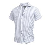 Indicode Herren INBravida Leinenhemd Kurzarm-Hemd mit Button-Down-Kragen | Herrenhemd Sommerhemd für Männer Offwhite - Striped, XL