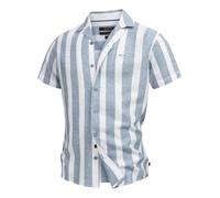 Indicode Herren INBravida Leinenhemd Kurzarm-Hemd mit Button-Down-Kragen | Herrenhemd Sommerhemd für Männer Copen Blue, XL
