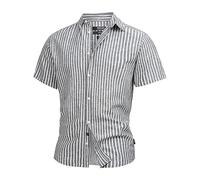 Indicode Herren INBravida Leinenhemd Kurzarm-Hemd mit Button-Down-Kragen | Herrenhemd Sommerhemd für Männer Navy, M