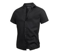 Indicode Herren INBravida Leinenhemd Kurzarm-Hemd mit Button-Down-Kragen | Herrenhemd Sommerhemd für Männer Black, XXL