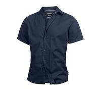 Indicode Herren INBravida Leinenhemd Kurzarm-Hemd mit Button-Down-Kragen | Herrenhemd Sommerhemd für Männer Navy - solid M