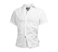Indicode Herren INBravida Leinenhemd Kurzarm-Hemd mit Button-Down-Kragen | Herrenhemd Sommerhemd für Männer Optical White S