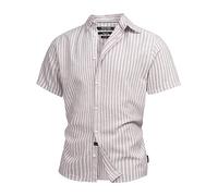 Indicode Herren INBravida Leinenhemd Kurzarm-Hemd mit Button-Down-Kragen | Herrenhemd Sommerhemd für Männer Greige, XXL