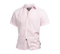 Indicode Herren INBravida Leinenhemd Kurzarm-Hemd mit Button-Down-Kragen | Herrenhemd Sommerhemd für Männer Coral Cloud, XL