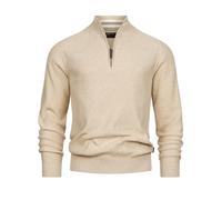 Indicode Herren INBull Strickpullover aus 100% Baumwolle mit Zip-Kragen | Pullover für Männer Ecru Mix, M