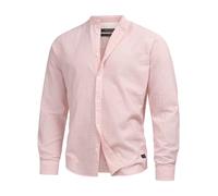 Indicode Herren INCari Sommer-Hemd gestreift aus Baumwolle | Herrenhemd für Männer Flamingo, XL