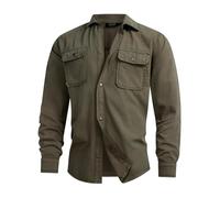 Indicode Herren INCooplon Jeans-Hemd mit 2 Brust-Taschen aus 100% Baumwolle | Herrenhemd für Männer Army, L