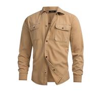 Indicode Herren INCooplon Jeans-Hemd mit 2 Brust-Taschen aus 100% Baumwolle | Herrenhemd für Männer Beige, XL