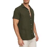 Indicode Herren INCosby Kurzarmhemd mit Button-Down-Kragen | Herrenhemd gestreift Kurzarm Hemd Army, XL
