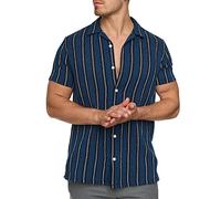Indicode Herren INCosby Kurzarmhemd mit Button-Down-Kragen | Herrenhemd gestreift Kurzarm Hemd Dark Blue, XL