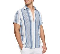 Indicode Herren INCosby Kurzarmhemd mit Button-Down-Kragen | Herrenhemd gestreift Kurzarm Hemd Surf XXL