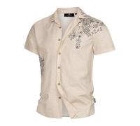 Indicode Hemd Kurzarm Herren Regular Fit Leinen aqua, M