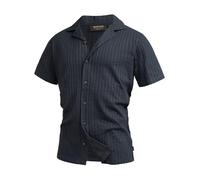 Indicode Herren INCrepe Kurzarmhemd aus 100% Baumwolle | Herrenhemd Kurzarm für Männer Navy, XXL