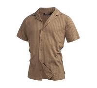 Indicode Herren INCrepe Kurzarmhemd aus 100% Baumwolle | Herrenhemd Kurzarm für Männer Otter, S