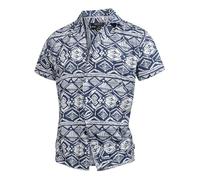 Indicode Herren INFrey Kurzarm-Hemd mit Muster aus Baumwollmischung | Herrenhemd für Männer Navy, M