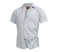 Indicode Herren INGiulionus Kurzarm-Hemd aus Baumwoll-Leinen Mischung | Herrenhemd Männerhemd Sky Way, XL