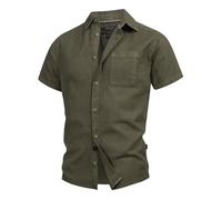 Indicode Herren INGunther Kurzarm-Hemd mit Brusttasche | Herrenhemd Männerhemd Army, XL