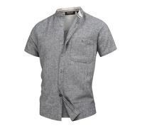 Indicode Herren INHelmer Kurzarm-Hemd mit Stehkragen | Herrenhemd Männerhemd Black XXL