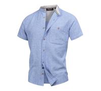 Indicode Hemd Kurzarm Herren Regular Fit Leinen blau, L
