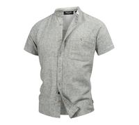 Indicode Herren INHelmer Sommer Kurzarm-Hemd mit Stehkragen und Brusttasche | Modernes Sommerhemd für Alltag und Büro mit angenehmem Tragegefühl, Herrenhemd, Kurzarmhemd, Freizeithemd, Hemd für Männer