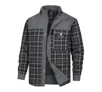 Indicode Herren INHolz Übergangsjacke aus 100% Baumwolle mit Teddyfutter | Holzfällerhemd Kariertes Flanellhemd für Männer Pewter, L