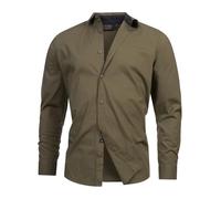 Indicode Hemd Langarm Herren Regular Fit Baumwolle khaki, M