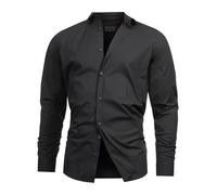 Indicode Herren INKamby Hemd einfarbig aus 97% Baumwolle | Herrenhemd für Männer Black, XL