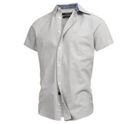 Indicode Herren INKenner Kurzarm-Hemd aus 100% Baumwolle | Herrenhemd Männerhemd Lt Grey, XL