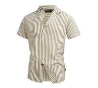 Indicode Herren INKiss Kurzarmhemd mit Kent-Kragen | Herrenhemd gestreift Kurzarm Hemd Army, XL