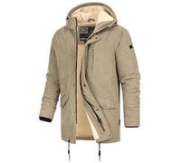 Indicode Herren INLedley Cordjacke mit Teddyfutter und verdecktem Reißverschluss | Winterjacke mit Kapuze für Männer Greige, M
