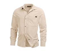 Indicode Herren INNemoto Shirt Cordhemd mit Knopfleiste und Kentkragen | Herrenhemd Langarmhemd für Männer Simply Taupe, XXL