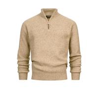 Indicode Herren INPeace Half Zip Grobstrickpullover mit Stehkragen und Reißverschluss | Strickpullover für Männer Beige, M