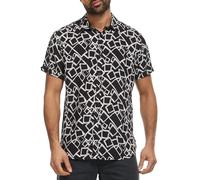 Indicode Herren INPodrick Retro-Hemd mit Muster | Herrenhemd Kurzarm für Männer Black, S