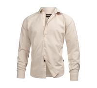 Indicode Herren INSville Sommer-Hemd aus Baumwoll-Leinen Mischung | Herrenhemd für Männer Fog, S